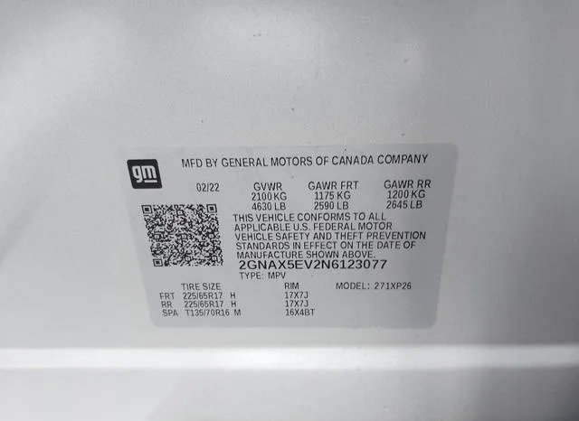 2GNAX5EV2N6123077 2022 2022 Chevrolet Equinox- Awd 1Fl 9