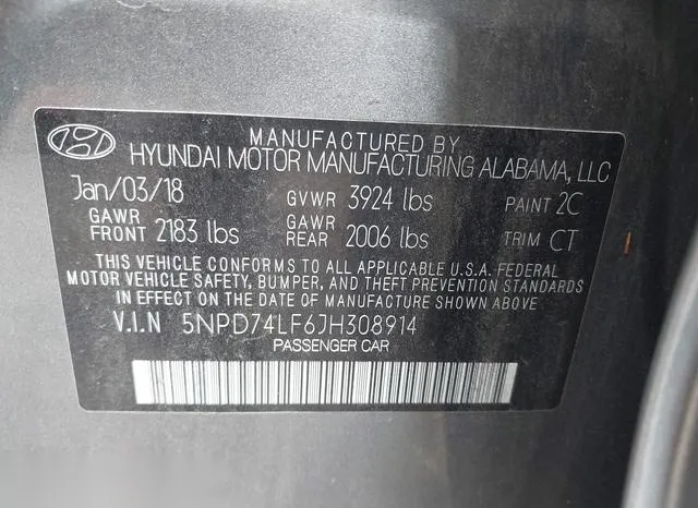 5NPD74LF6JH308914 2018 2018 Hyundai Elantra- SE 9