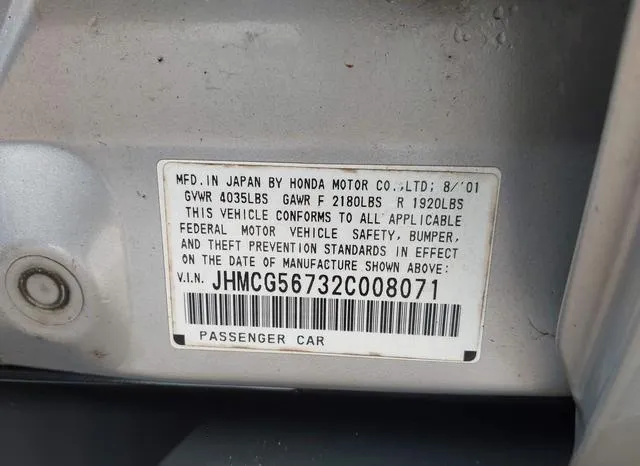 JHMCG56732C008071 2002 2002 Honda Accord- 2-3 SE 9