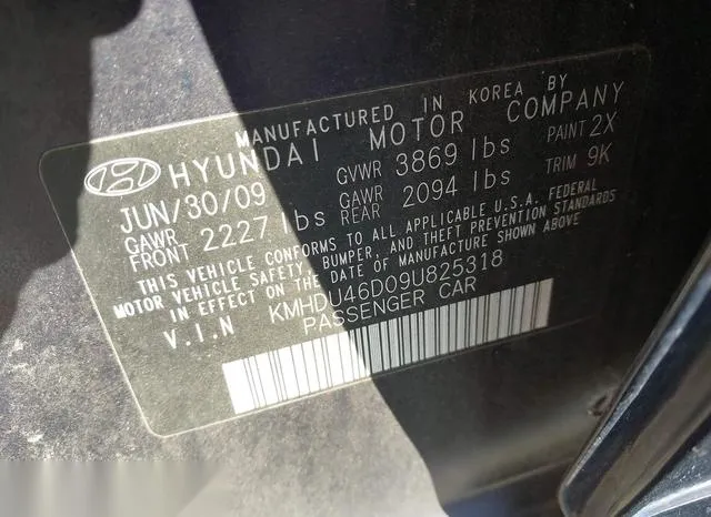 KMHDU46D09U825318 2009 2009 Hyundai Elantra- Gls 9