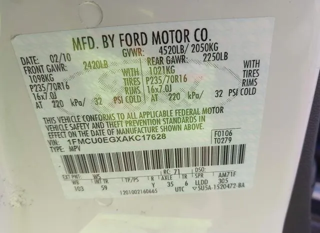 1FMCU0EGXAKC17628 2010 2010 Ford Escape- Limited 9