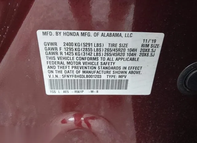 5FNYF8H03LB001203 2020 2020 Honda Passport- Awd Elite 9