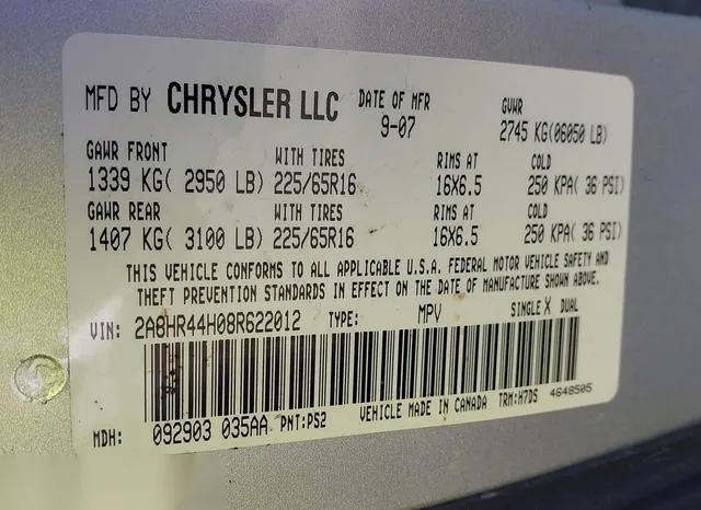 2A8HR44H08R622012 2008 2008 Chrysler Town and Country- LX 9