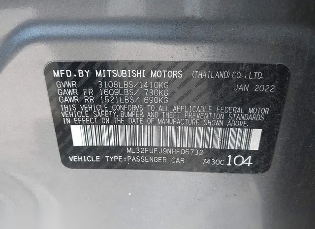 ML32FUFJ9NHF06732 2022 2022 Mitsubishi Mirage- G4 ES 9