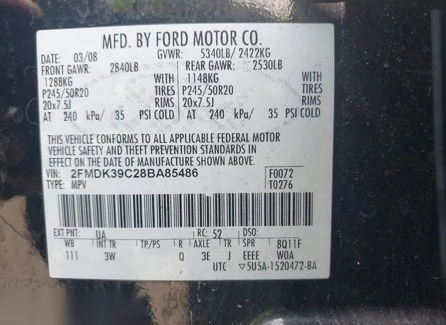 2FMDK39C28BA85486 2008 2008 Ford Edge- Limited 9