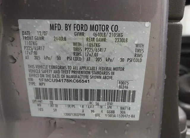 1FMCU94178KC66541 2008 2008 Ford Escape- Limited 9