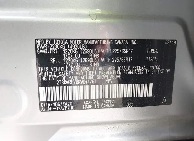 2T3RWRFV8KW044761 2019 2019 Toyota RAV4- Hybrid Xle 9