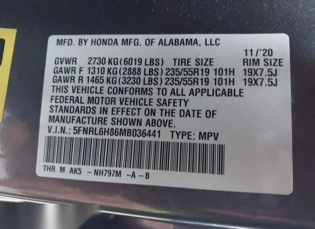 5FNRL6H86MB036441 2021 2021 Honda Odyssey- Touring 9