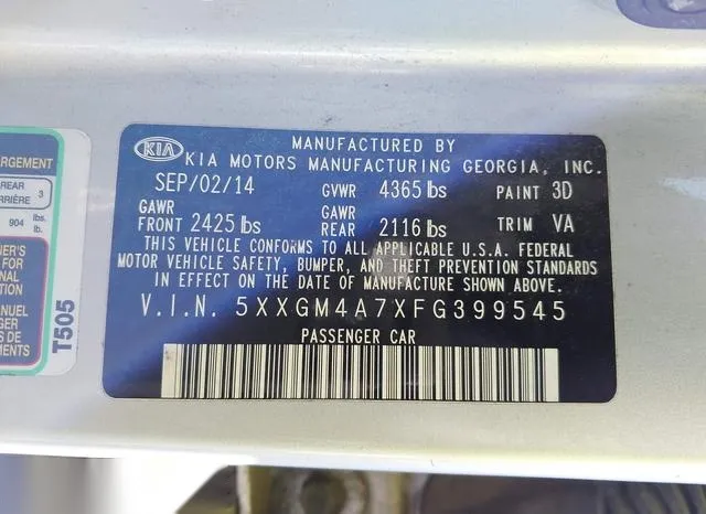 5XXGM4A7XFG399545 2015 2015 KIA Optima- LX 9