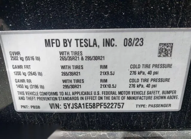 5YJSA1E58PF522757 2023 2023 Tesla Model S- Dual Motor All-W 9