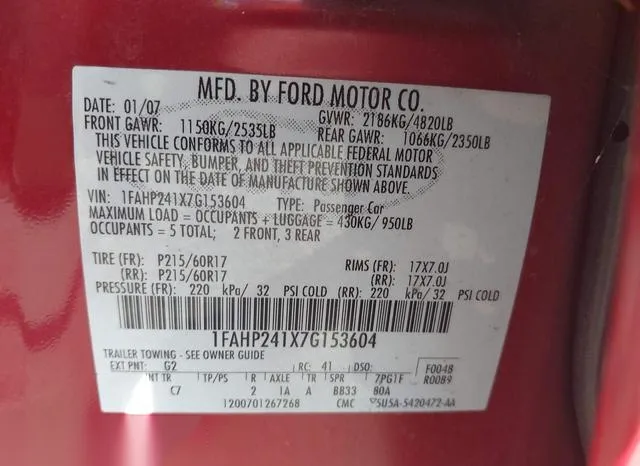 1FAHP241X7G153604 2007 2007 Ford Five Hundred- Sel 9