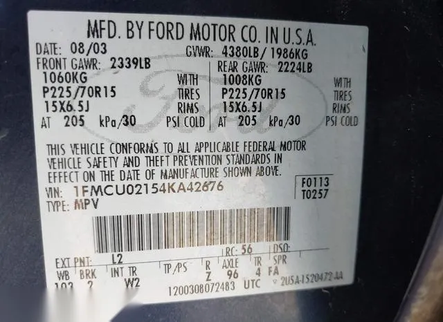 1FMCU02154KA42676 2004 2004 Ford Escape- Xls 9