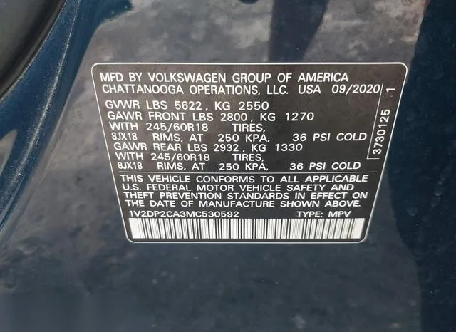 1V2DP2CA3MC530592 2021 2021 Volkswagen Atlas- 2-0T Se 9