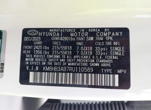 KM8HB3AB7RU110589 2024 2024 Hyundai Kona- Sel 9