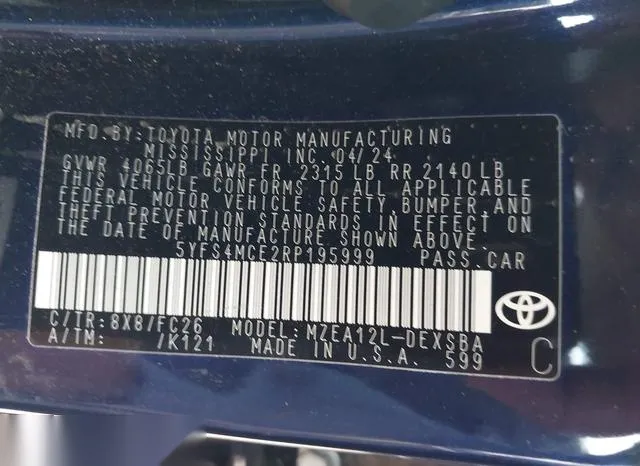 5YFS4MCE2RP195999 2024 2024 Toyota Corolla- SE 9