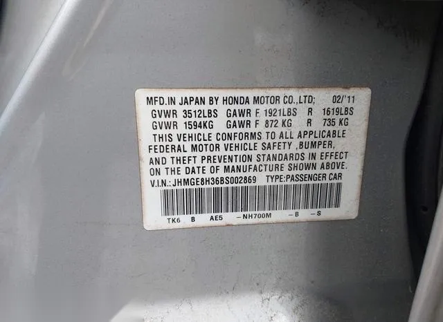 JHMGE8H36BS002869 2011 2011 Honda Fit 9