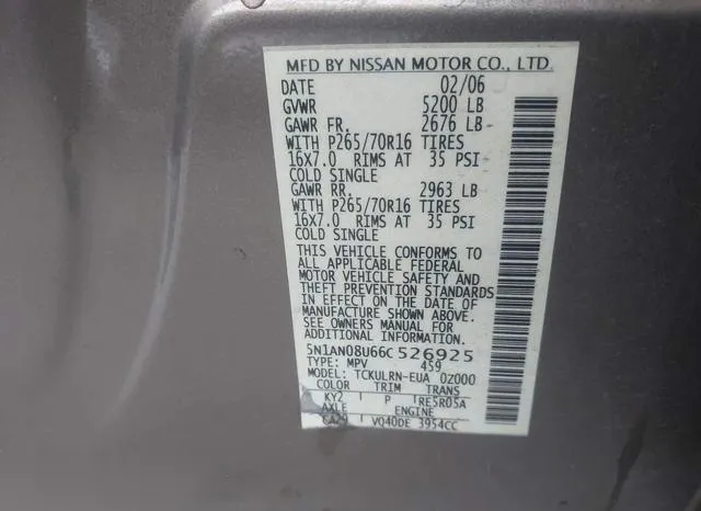 5N1AN08U66C526925 2006 2006 Nissan Xterra- S 9