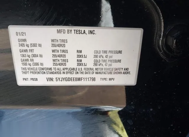 5YJYGDEE8MF111798 2021 2021 Tesla Model Y- Long Range Dual 9