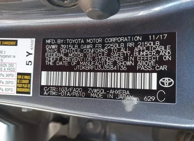 JTDKBRFU3J3584136 2018 2018 Toyota Prius- Two 9