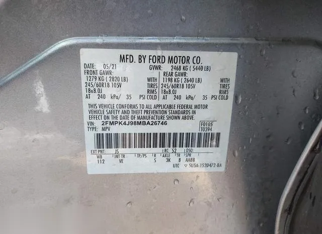 2FMPK4J98MBA26746 2021 2021 Ford Edge- Sel 9