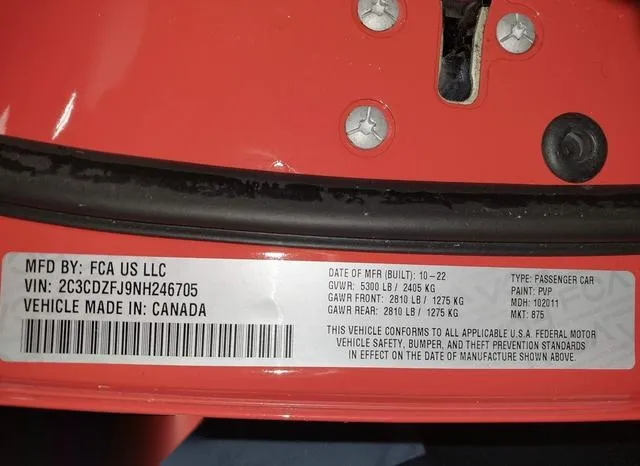 2C3CDZFJ9NH246705 2022 2022 Dodge Challenger- R/T Scat Pack 9