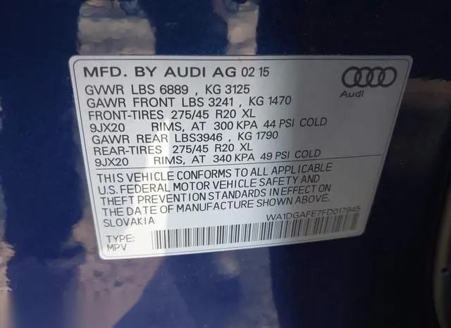 WA1DGAFE7FD017945 2015 2015 Audi Q7- 3-0T S Line Prestige 9