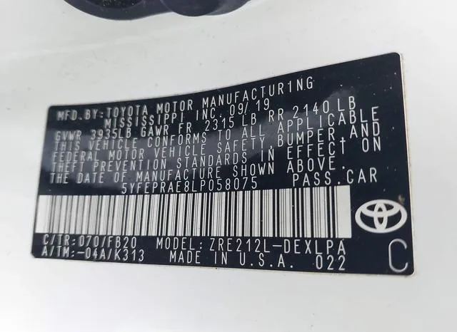 5YFEPRAE8LP058075 2020 2020 Toyota Corolla- LE 9