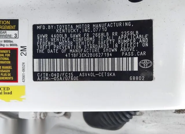 4T1BF3EK2BU627194 2011 2011 Toyota Camry- SE 9