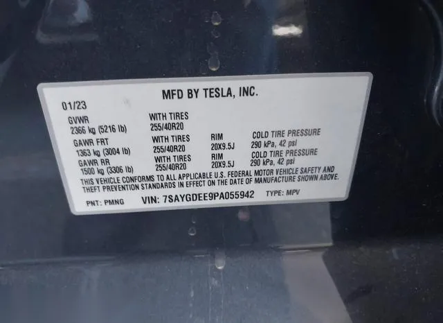 7SAYGDEE9PA055942 2023 2023 Tesla Model Y- Awd/Long Range D 9