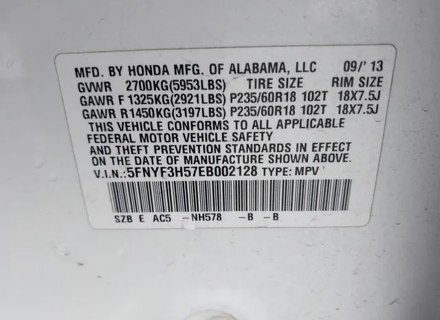 5FNYF3H57EB002128 2014 2014 Honda Pilot- Ex-L 9