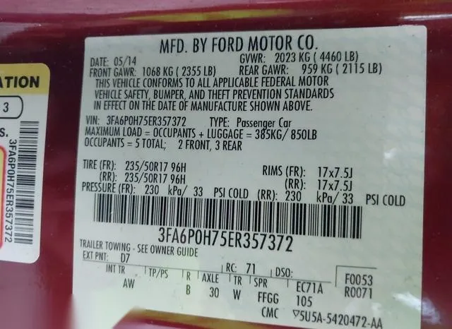 3FA6P0H75ER357372 2014 2014 Ford Fusion- SE 9