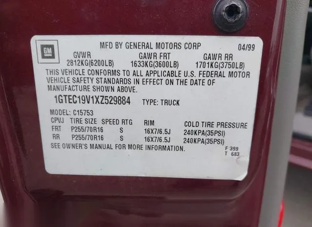 1GTEC19V1XZ529884 1999 1999 GMC Sierra- 1500 Sle 9