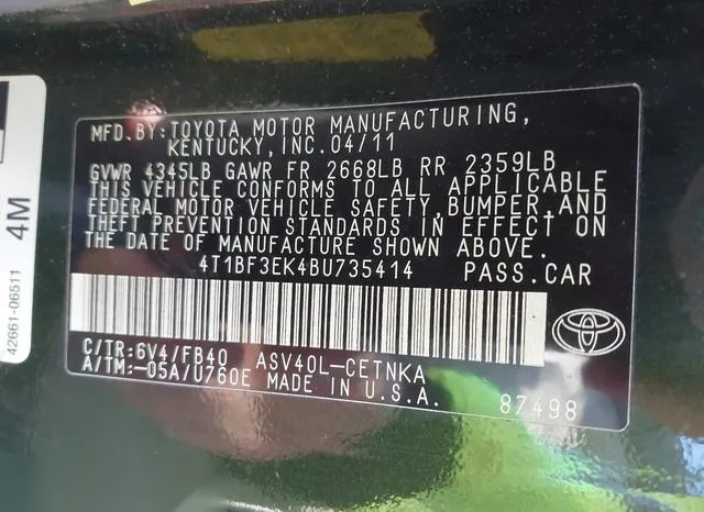 4T1BF3EK4BU735414 2011 2011 Toyota Camry- LE 9