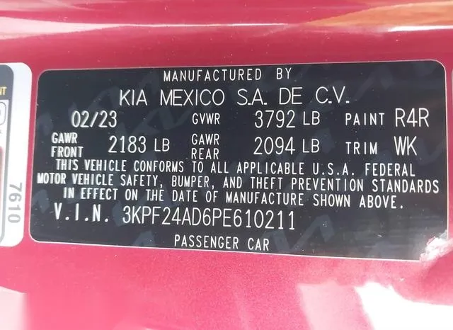 3KPF24AD6PE610211 2023 2023 KIA Forte- Lxs 9