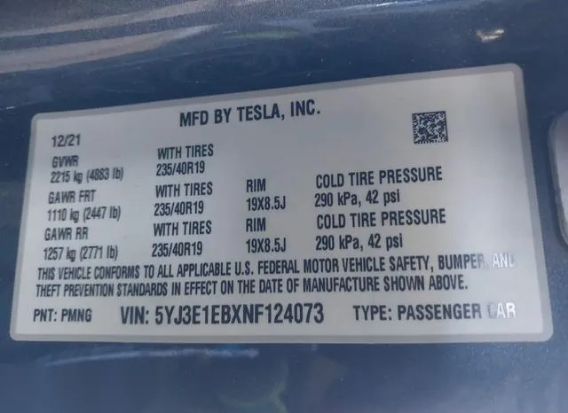 5YJ3E1EBXNF124073 2022 2022 Tesla Model 3- Long Range Dual 9