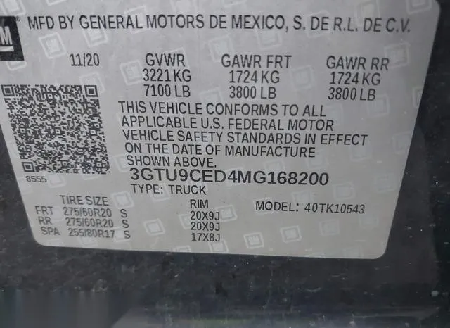 3GTU9CED4MG168200 2021 2021 GMC Sierra- 1500 4Wd  Short Box 9