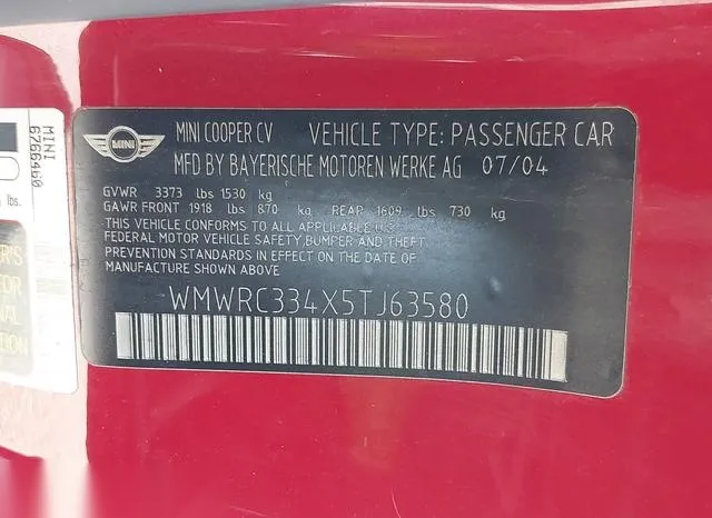 WMWRC334X5TJ63580 2005 2005 Mini Cooper 9