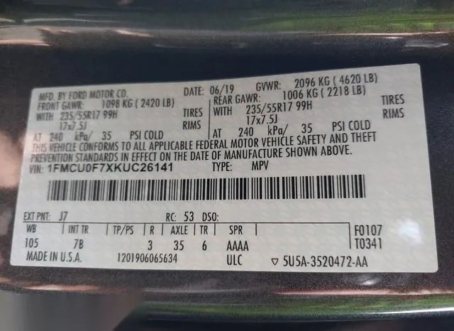 1FMCU0F7XKUC26141 2019 2019 Ford Escape- S 9