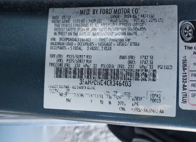 3FAHP0HG4CR346403 2012 2012 Ford Fusion- SE 9