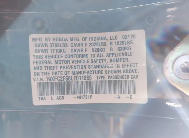 19XFC2F68LE011865 2020 2020 Honda Civic- LX 9