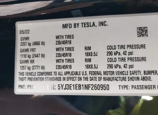 5YJ3E1EB1NF260950 2022 2022 Tesla Model 3- Long Range Dual 9