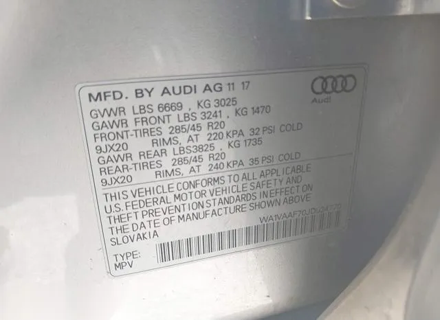 WA1VAAF70JD024770 2018 2018 Audi Q7- 3-0T Premium 9