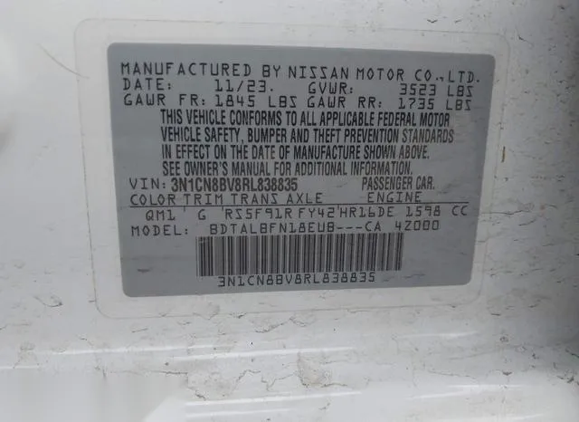 3N1CN8BV8RL838835 2024 2024 Nissan Versa- 1-6 S 9