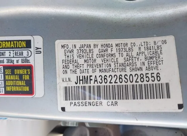 JHMFA36226S028556 2006 2006 Honda Civic- Hybrid 9