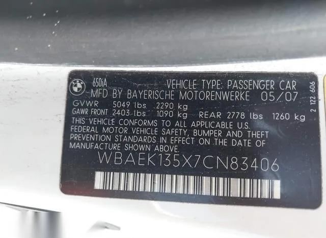 WBAEK135X7CN83406 2007 2007 BMW 6 Series- 650I 9