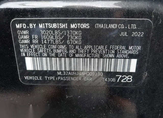 ML32AUHJ4NH009130 2022 2022 Mitsubishi Mirage- Es/Le 9