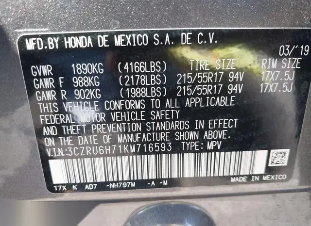 3CZRU6H71KM716593 2019 2019 Honda HR-V- Ex-L 9