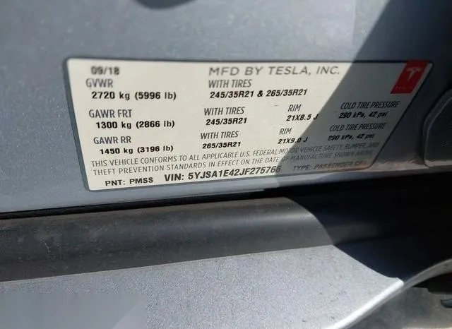 5YJSA1E42JF275766 2018 2018 Tesla Model S- 100D/75D/P100D 9