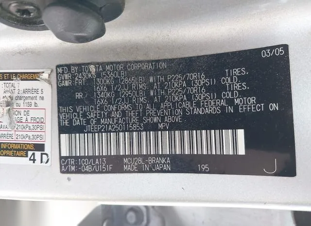 JTEEP21A250115853 2005 2005 Toyota Highlander- V6 9