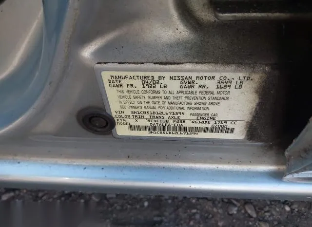 3N1CB51D12L671594 2002 2002 Nissan Sentra- Gxe 9